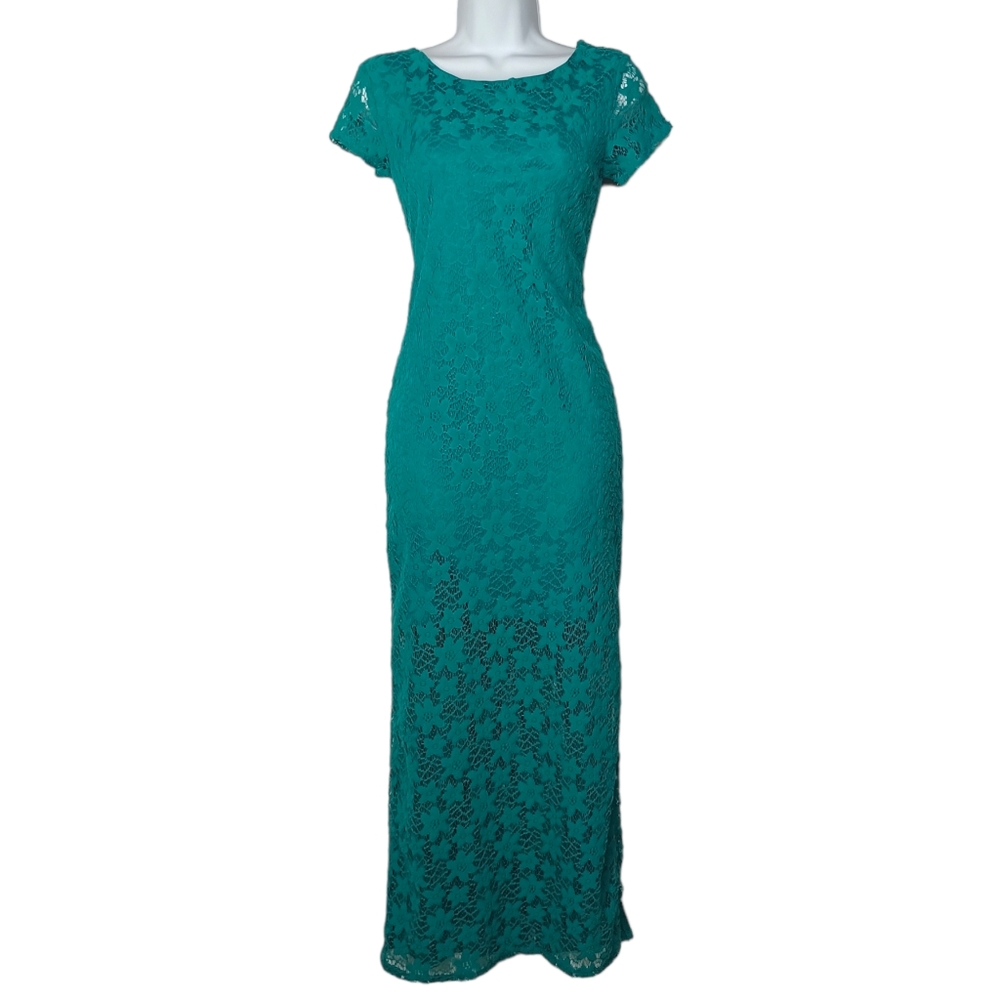 XHILARATION Blue Green Teal Floral Lace Short Sleeve Maxi Dress X-Small